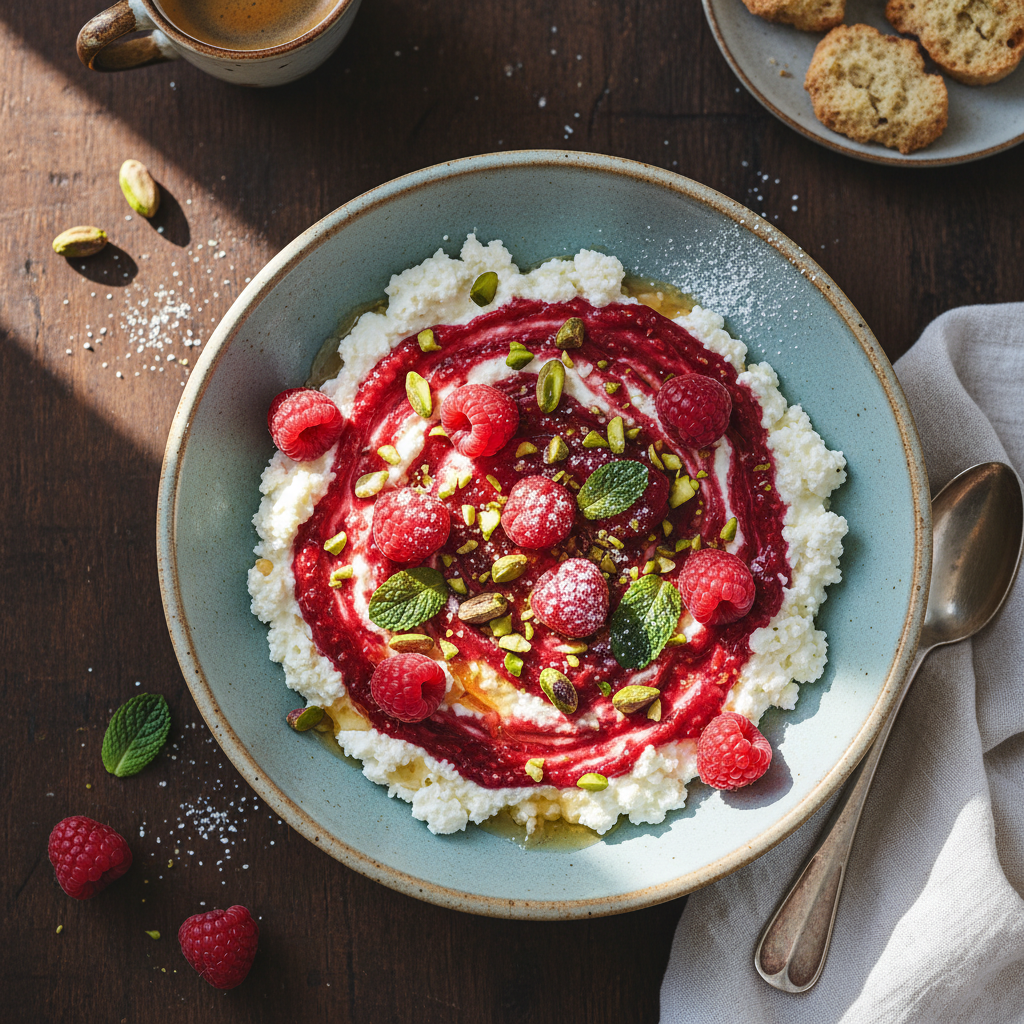 Cottage Cheese Raspberry Pistachio Bowl