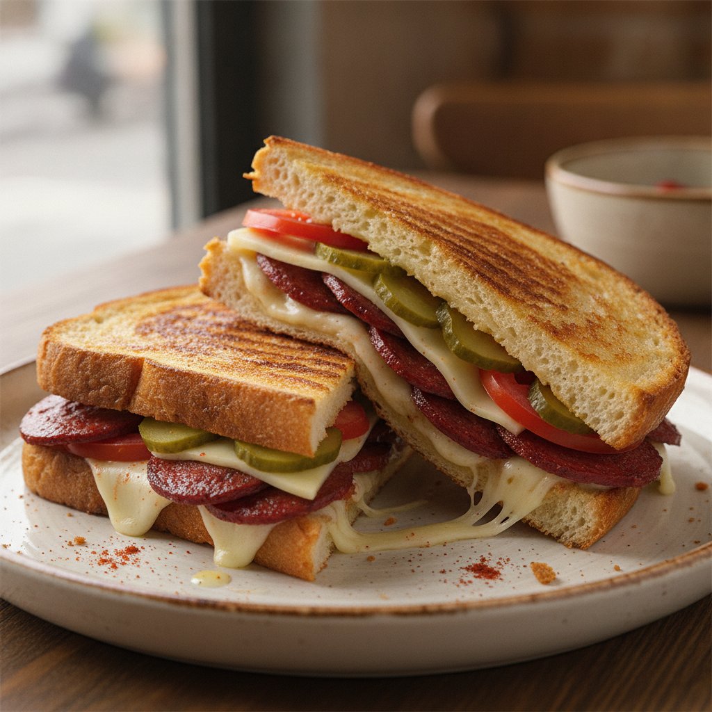 Toasted Cheese and Beef Sausage Sandwich