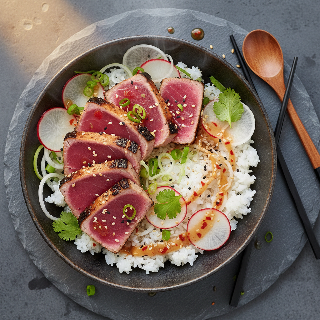 Seared Tuna Rice Bowl — Seared Tuna Tataki Bowl