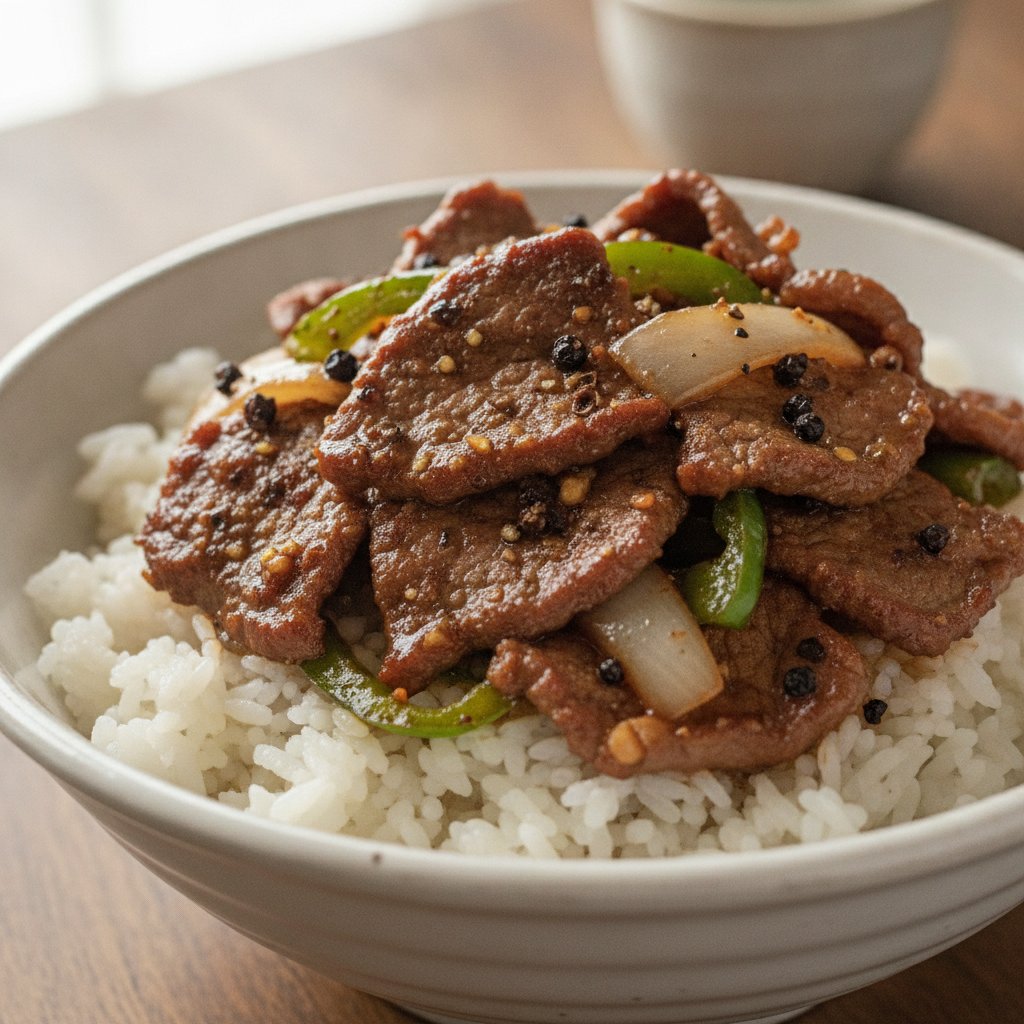 Black Pepper Beef Rice Bowl