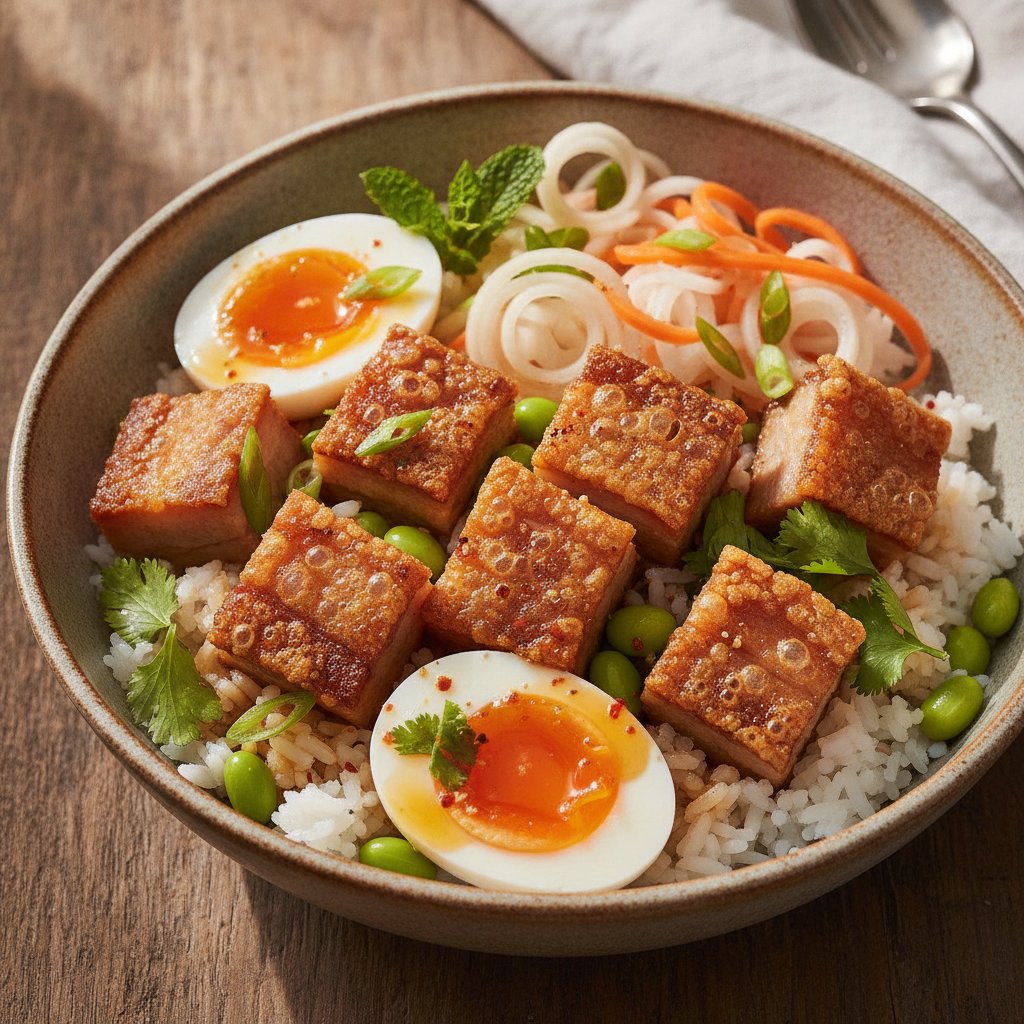 Crispy Pork Belly Rice Bowl (High-Protein)