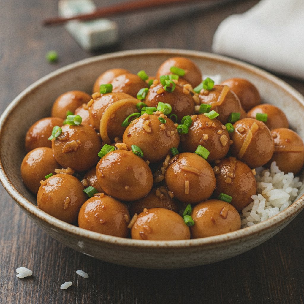 Braised Quail Eggs with Soy and Ginger