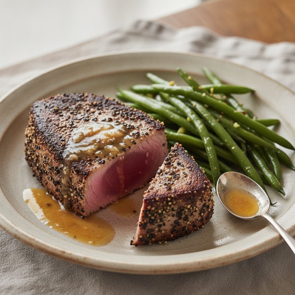 Tuna Steak with Peppercorn Crust