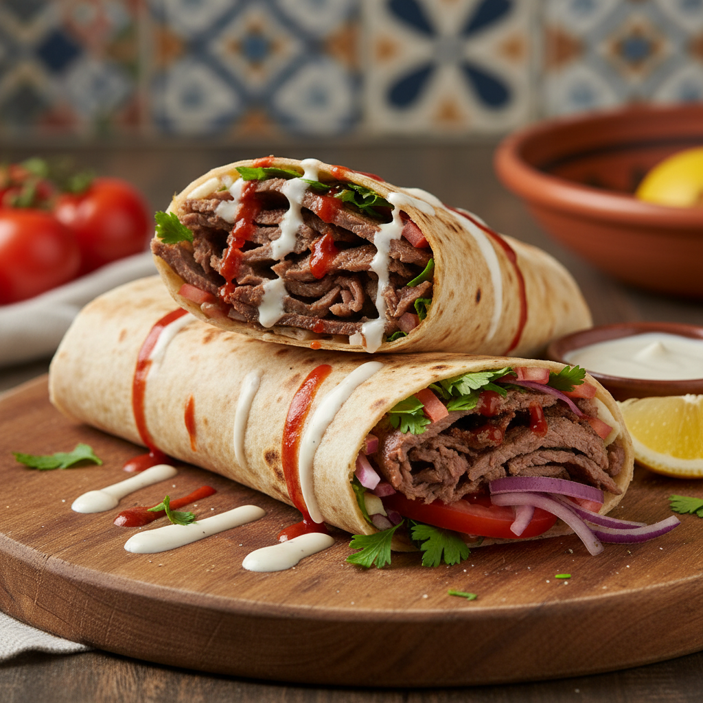 Spiced Beef Flatbread Wrap — Beef Shawarma Wrap
