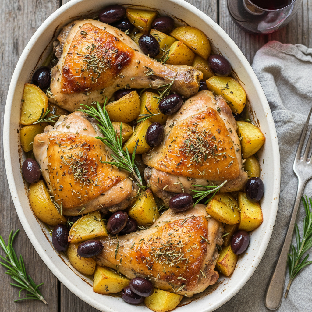 Pollo al Forno con Patate e Olive Liguri