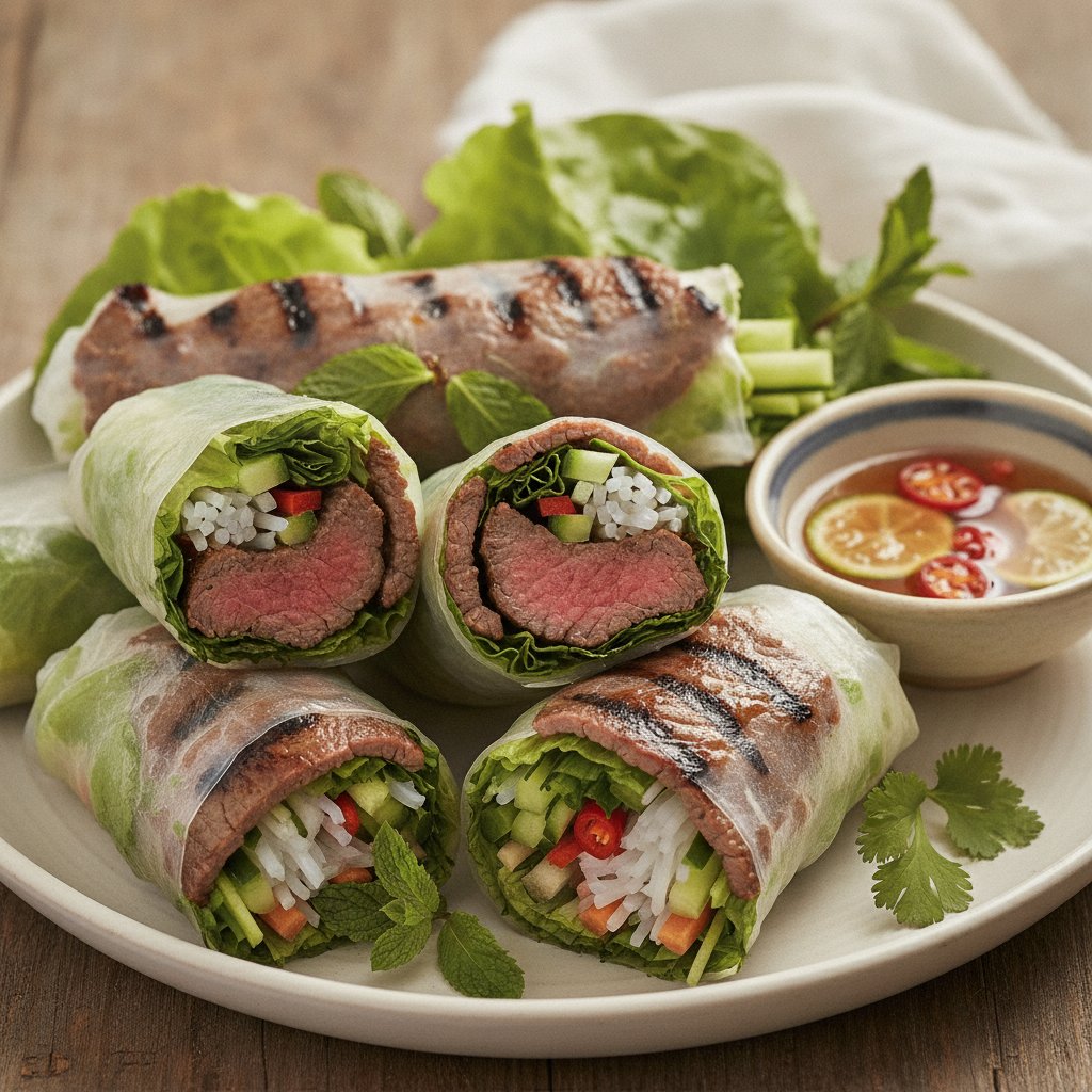 Grilled Beef Rice Paper Wraps
