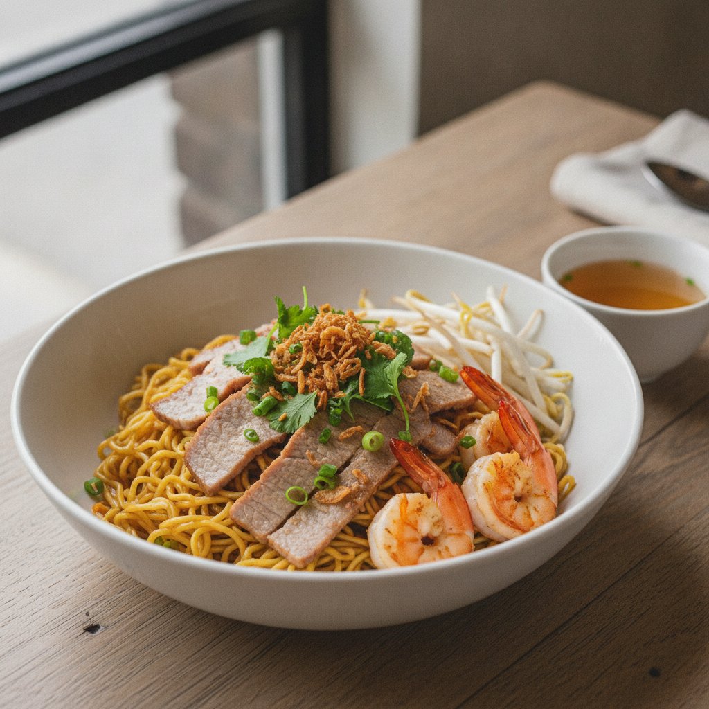 Dry Egg Noodles with Pork and Shrimp