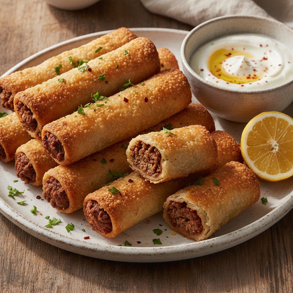 Crispy Lamb Filled Pastry Rolls