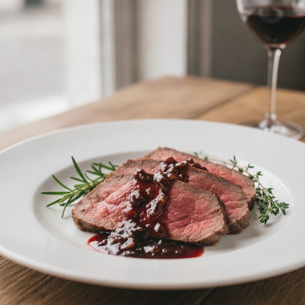 French Roast Beef with Red Wine Sauce
