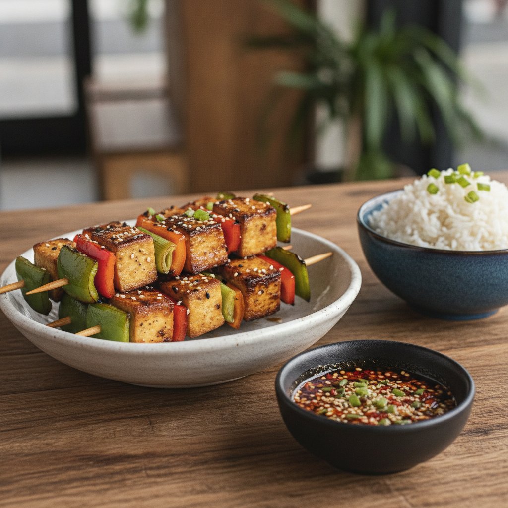 Grilled Tofu Skewers with Chili Sauce