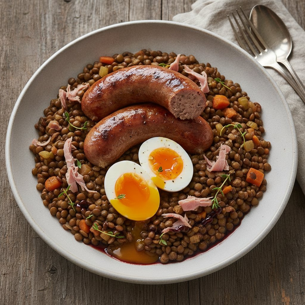 Grilled Pork Sausage with Lentils (High-Protein)