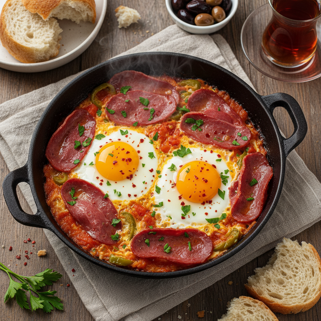 Spiced Beef and Cheese Eggs — Pastirmali Yumurta