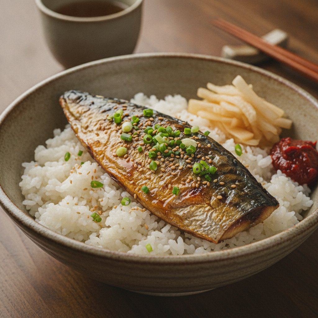 Korean Rice with Grilled Mackerel