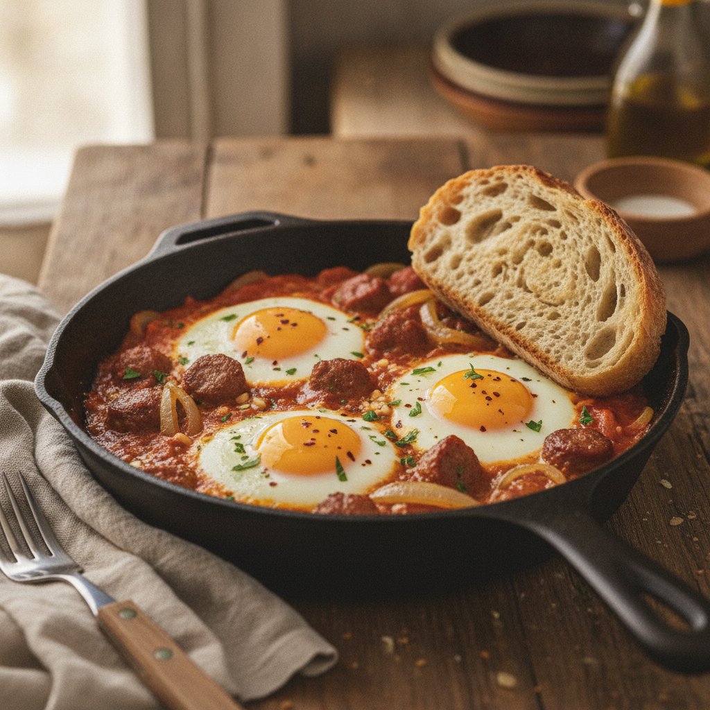 Sausage and Onion Baked Eggs
