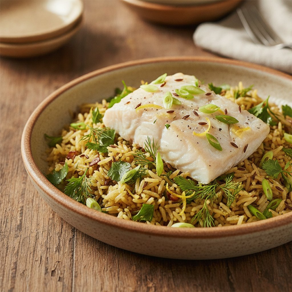 Rice with Fresh Herbs and White Fish (Dairy-Free)