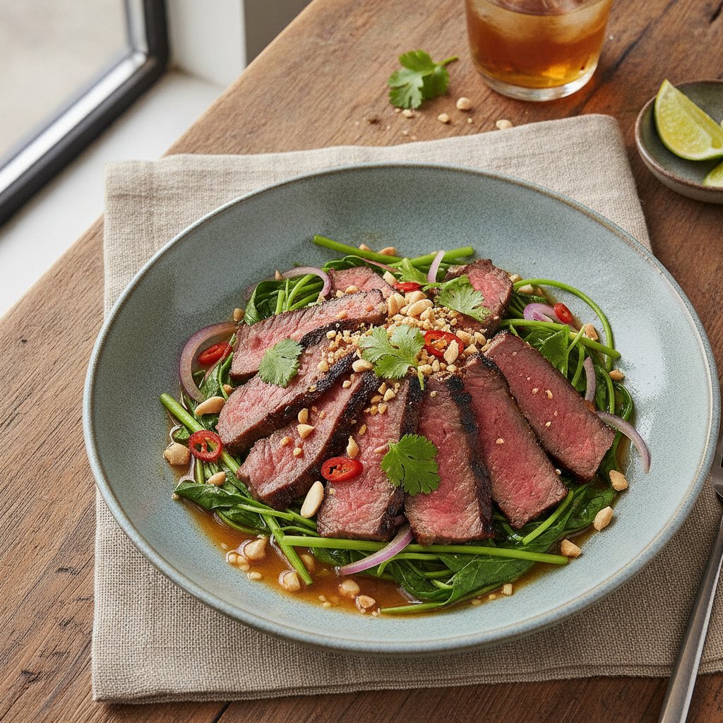Water Spinach Salad with Grilled Beef
