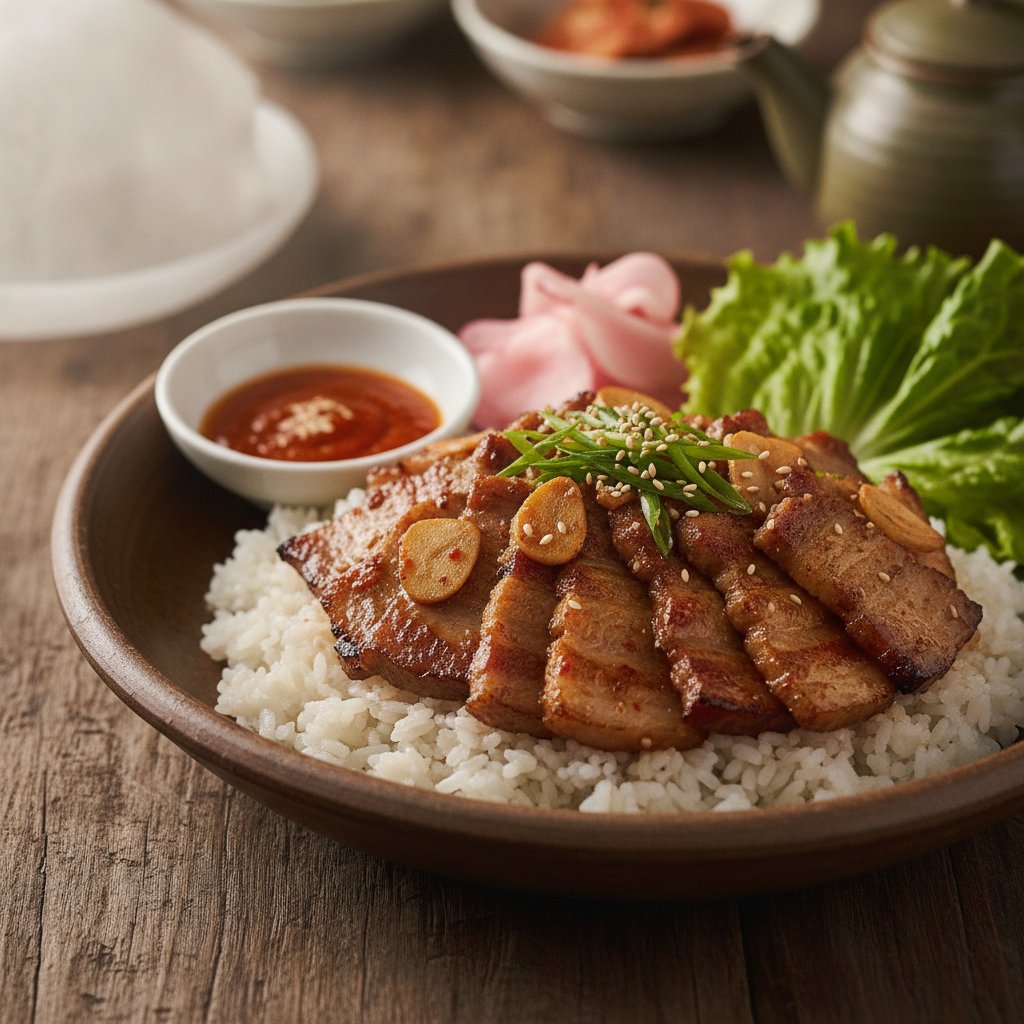 Korean Rice with Grilled Pork Belly