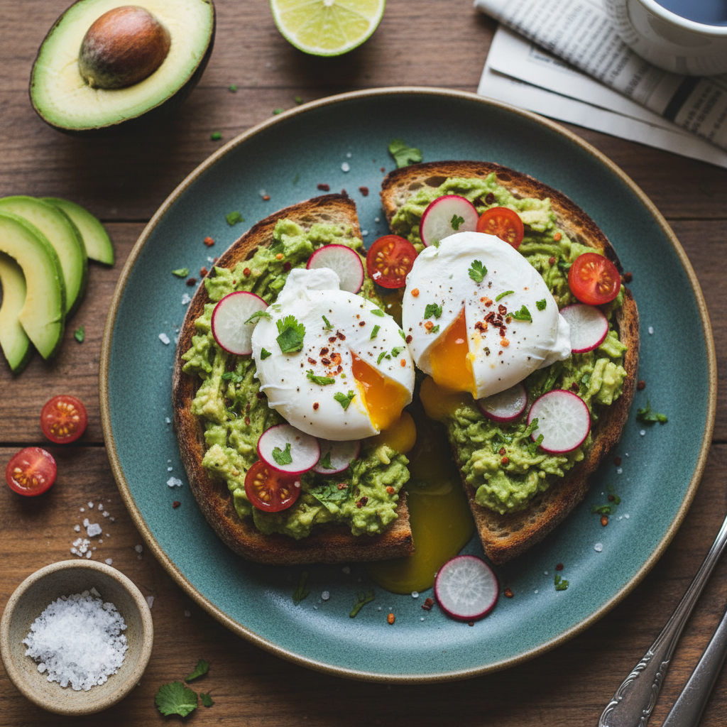 California Avocado Toast Poached Egg Plate