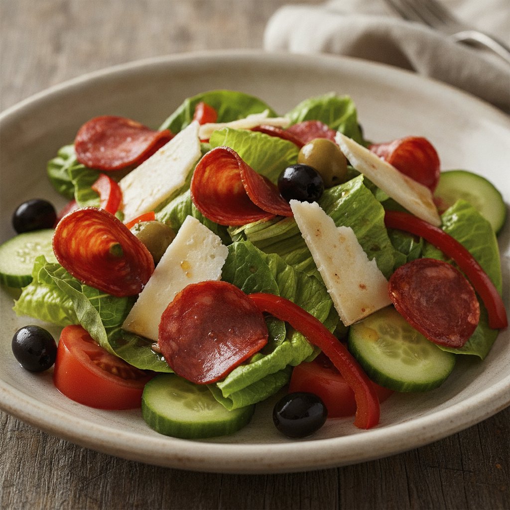 Mixed Salad with Cured Sausage and Cheese