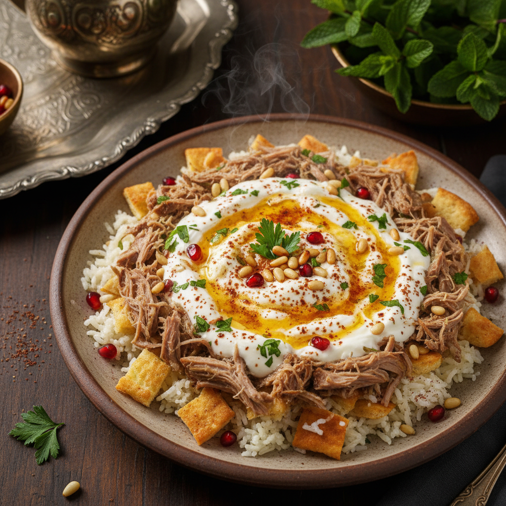 Crispy Pita Lamb Bowl — Lamb Fatteh Laban