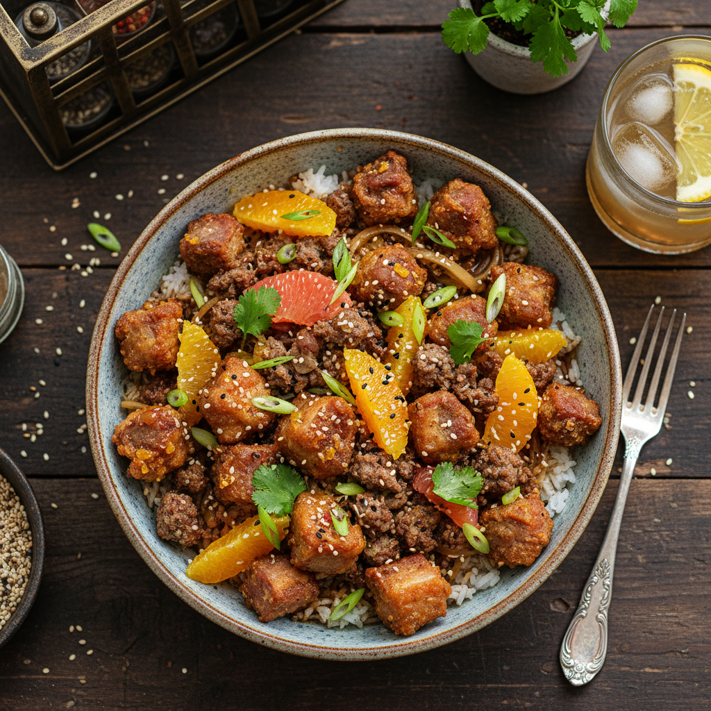 Crispy Citrus Pork Bowl - Haggis Griot