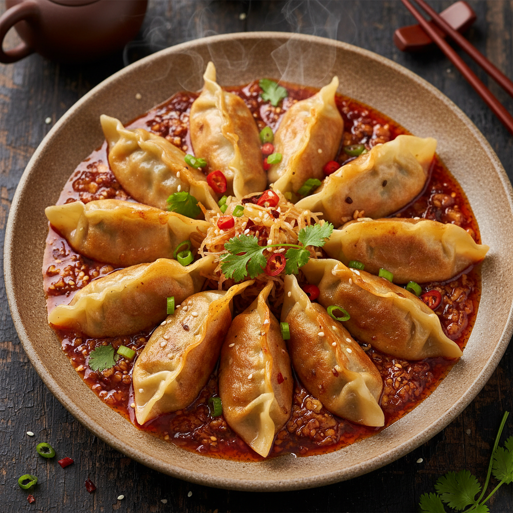 Vegetable Dumplings with Garlic Chilli Sauce
