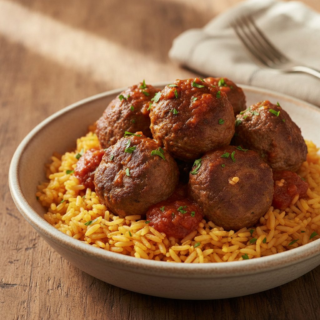 Rice with Meatballs in Sauce