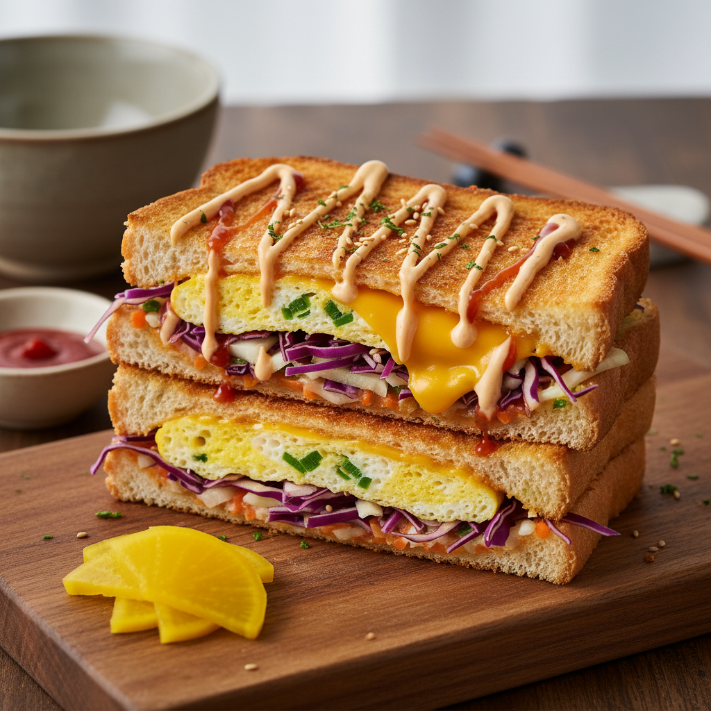 Korean Egg Toast with Cheese and Cabbage