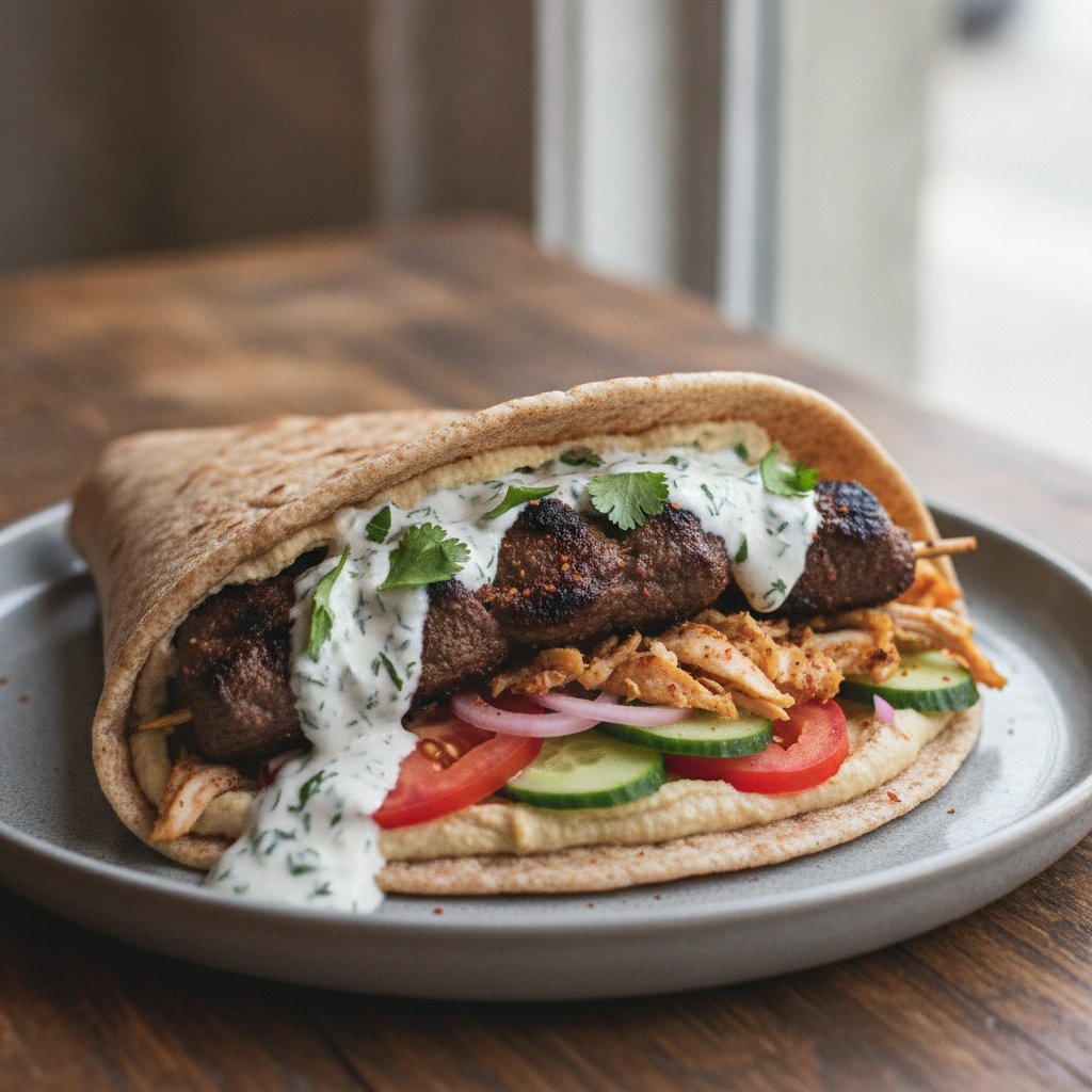 Grilled Meat Skewer Flatbread (High-Protein)