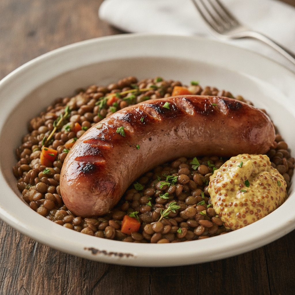 Grilled Pork Sausage with Lentils