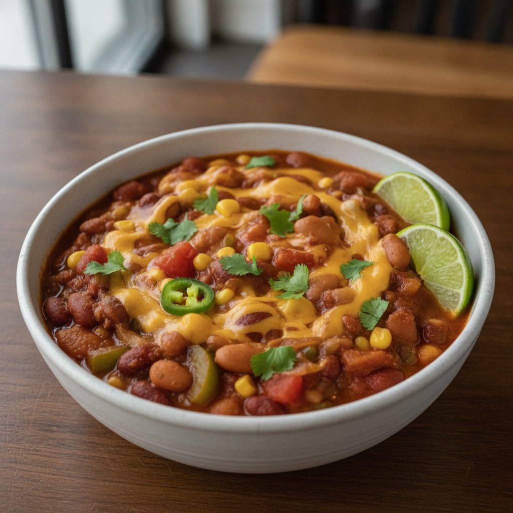 Vegetarian Chili con Queso Bowl