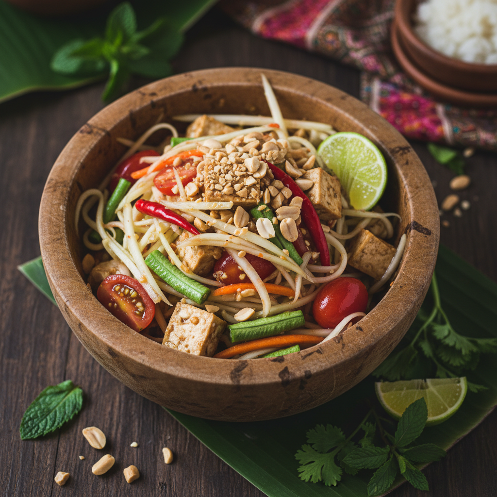 Spicy Vegan Green Papaya Salad — Som Tum Jay