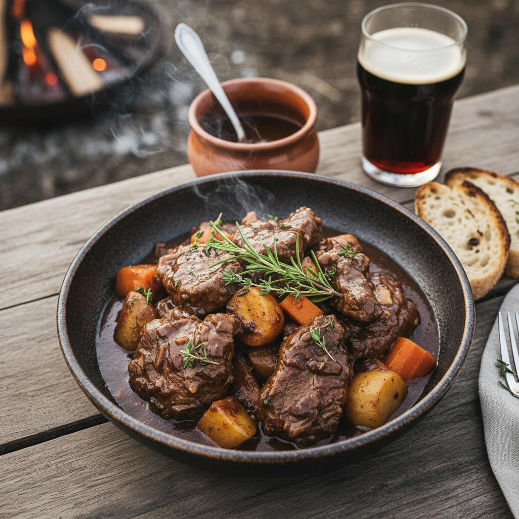 Smoky Earth-Cooked Lamb with Beer Gravy - Hangi Stoofvlees