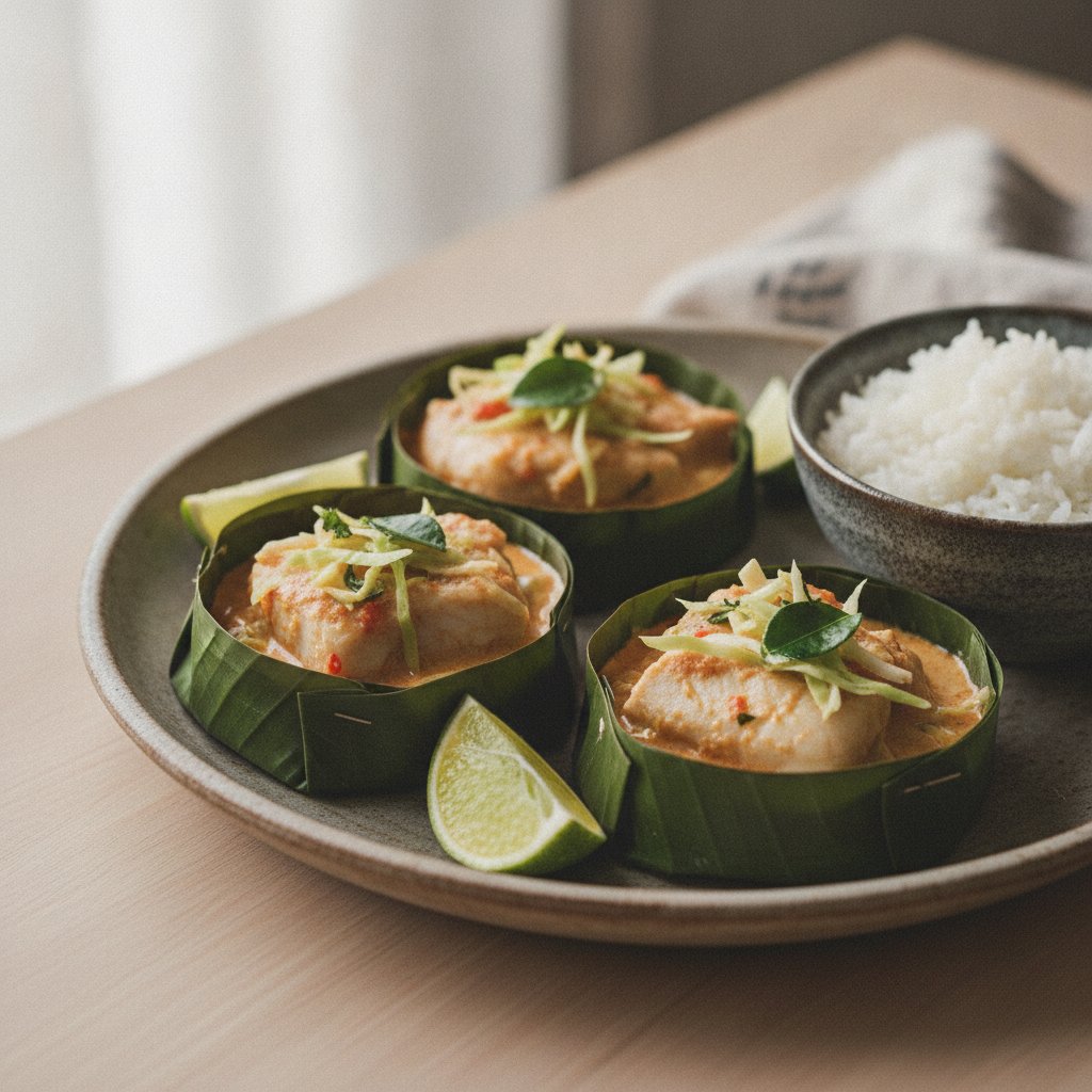 Curried Fish in Banana Leaf Cups (Low-Calorie)