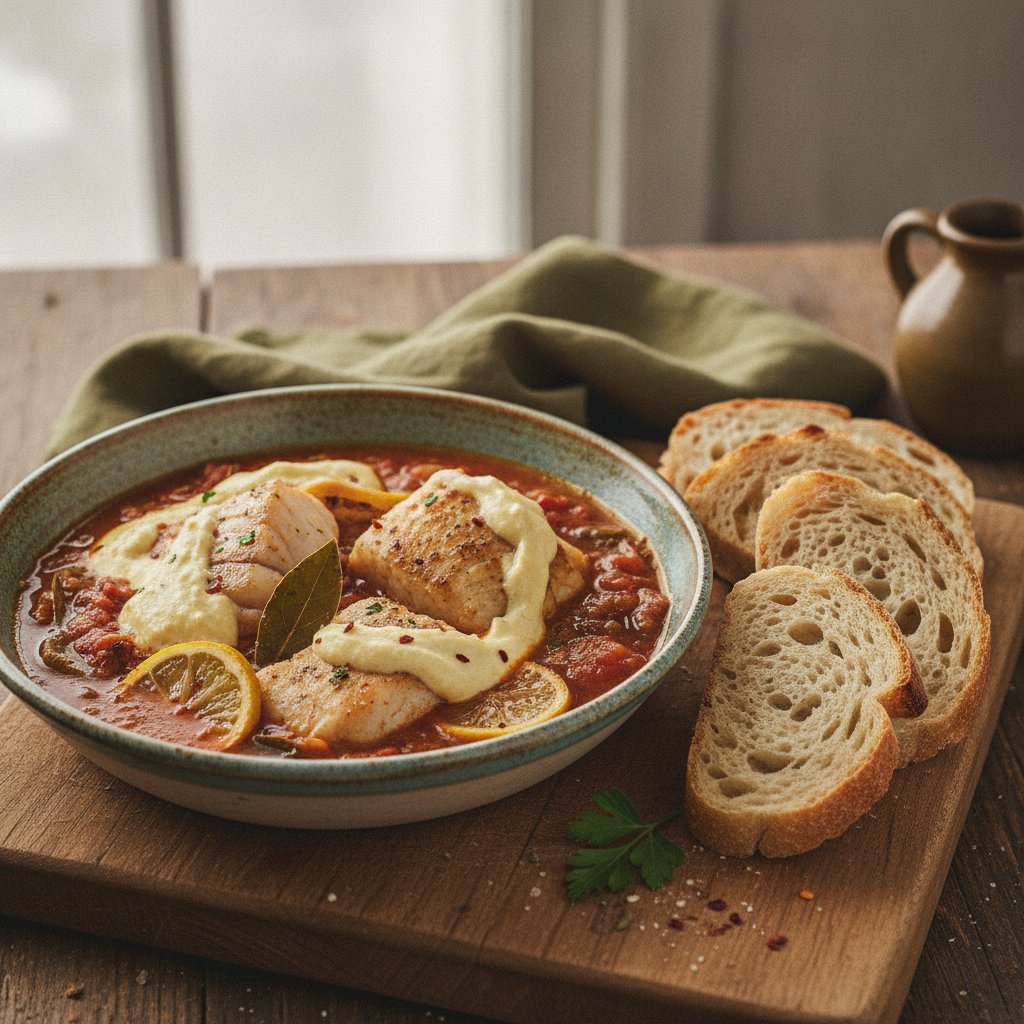 Cod Stew with Garlic Sauce