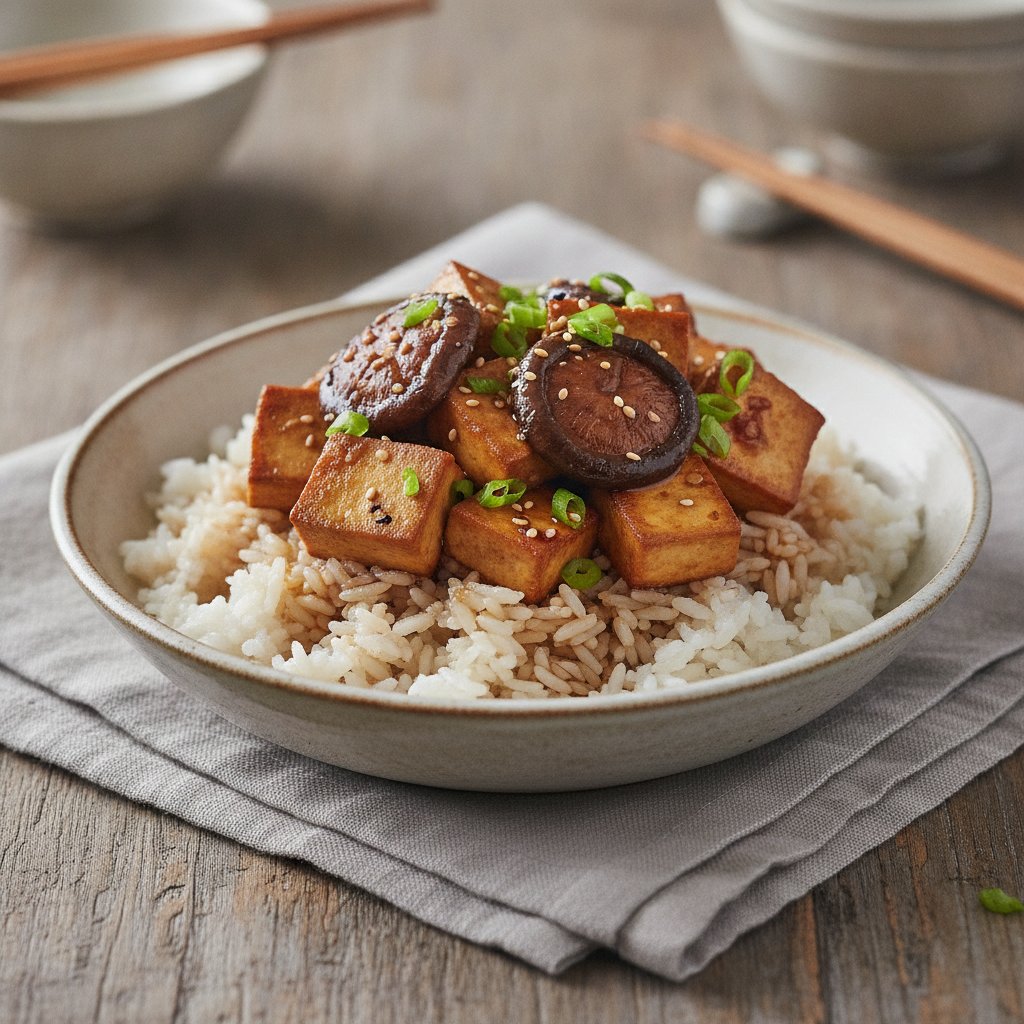 Korean Rice with Braised Tofu and Mushroom