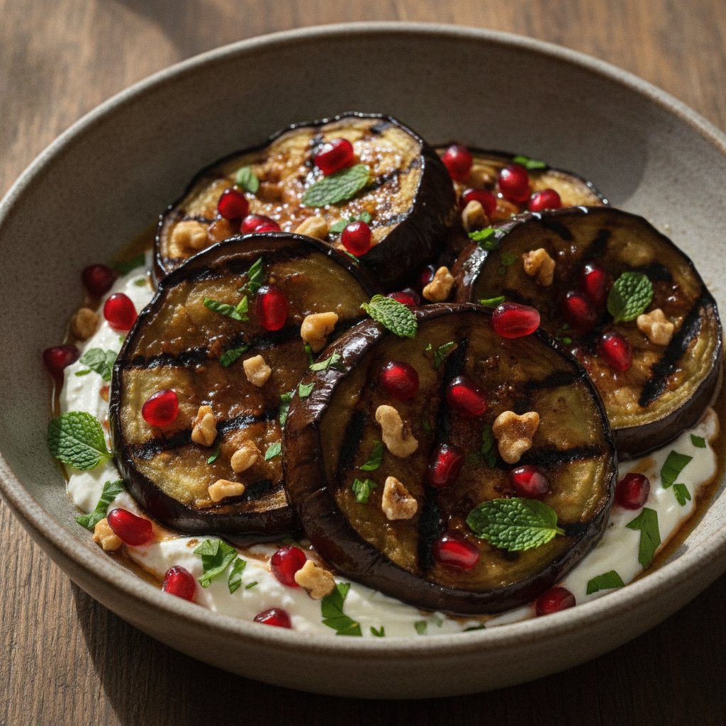 Grilled Eggplant with Sweet Pomegranate Glaze