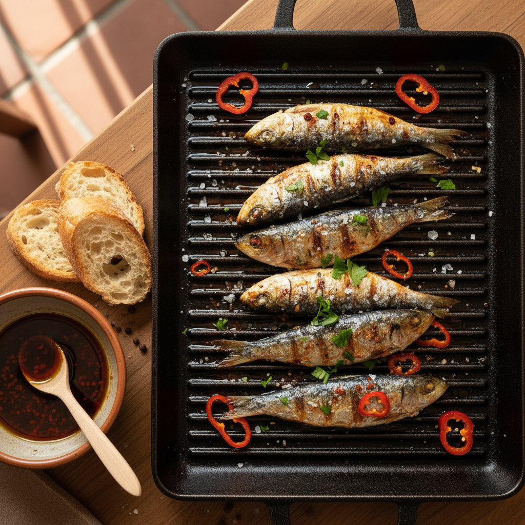 Plancha Sardines with Pimenton Oil