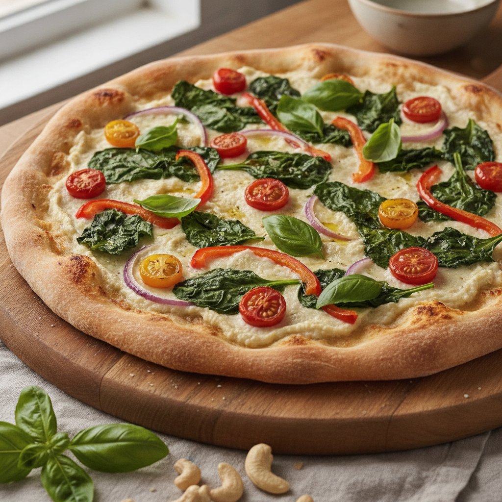 Vegan Cashew-Cheese Garden Pizza