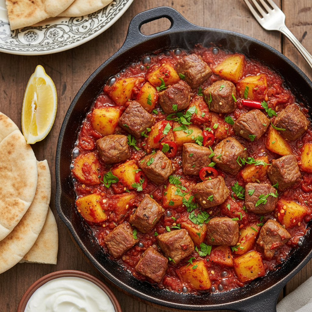 Spiced Lamb and Potato Skillet — Lamb Batata Harra Skillet