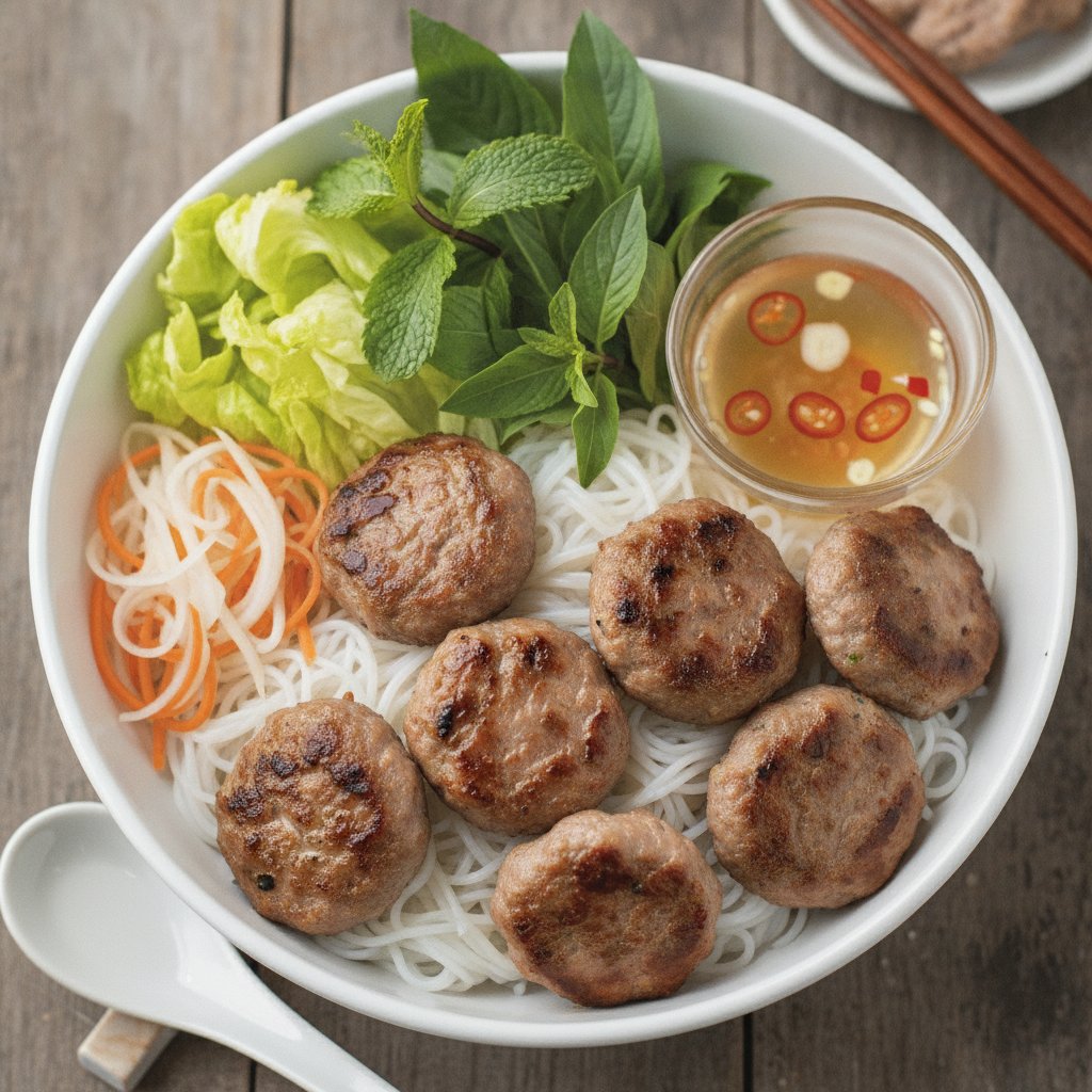 Grilled Pork Patties with Noodles (Low-Calorie)