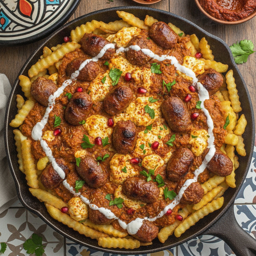 Moroccan Merguez Loaded Fries — Merguez Harissa Poutine