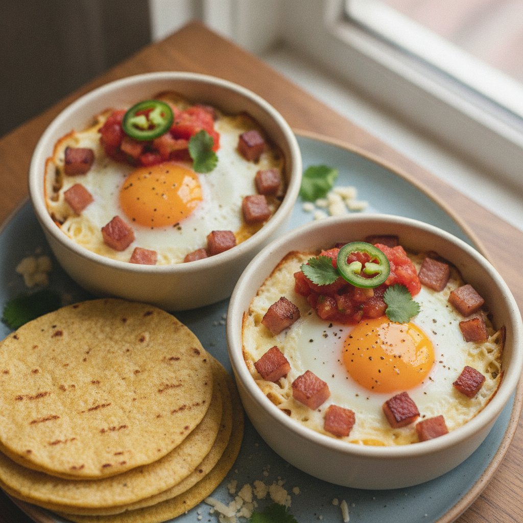 Baked Eggs With Ham And Cheese