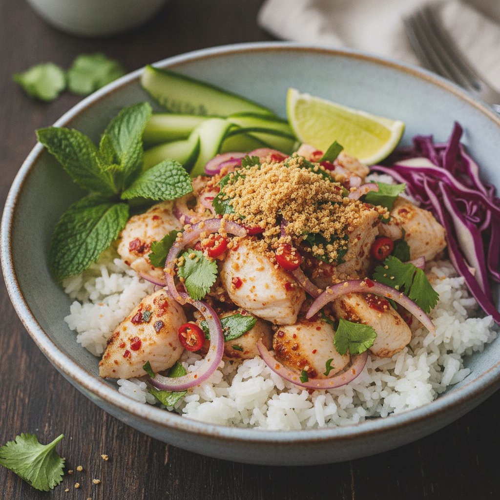 Thai Spicy Fish Salad Rice Bowl