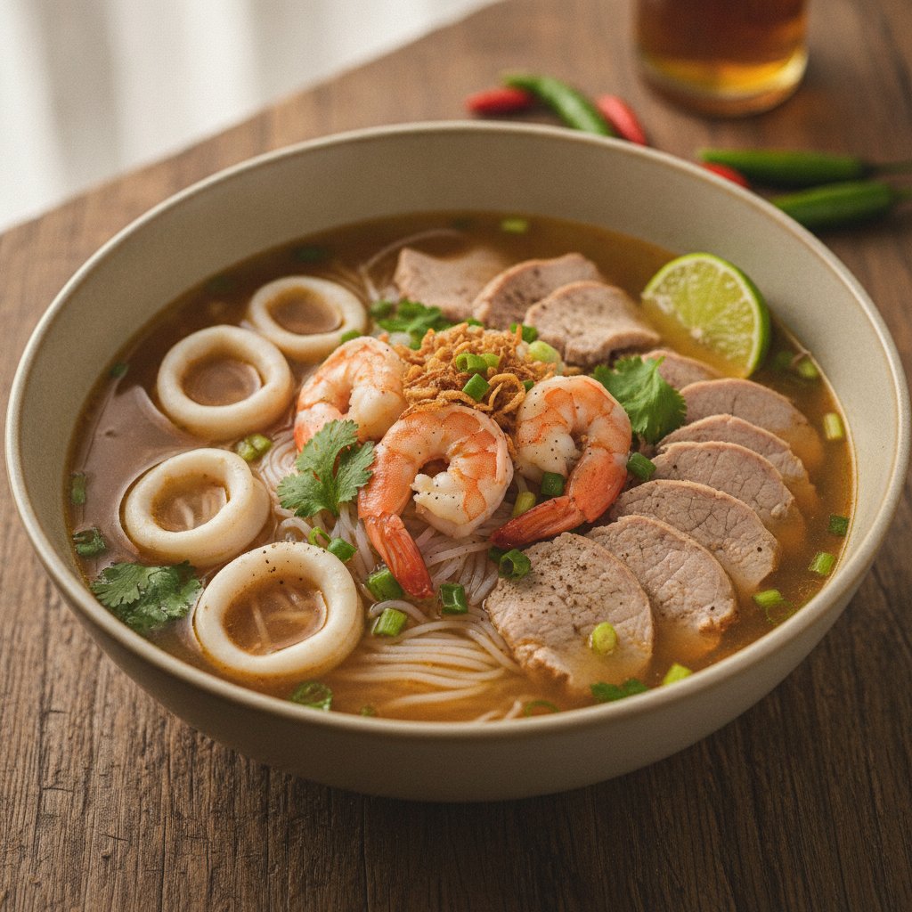 Seafood and Pork Rice Noodle Soup