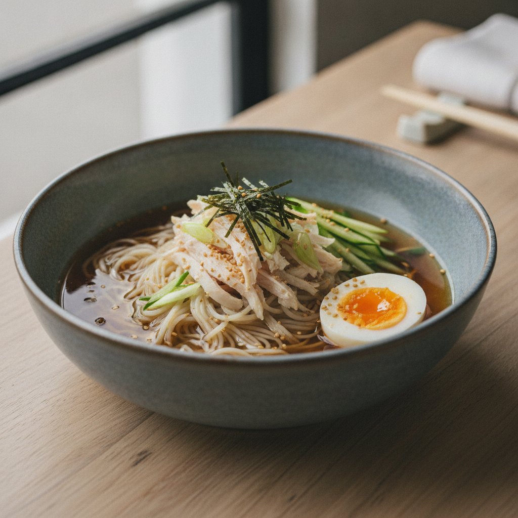 Cold Noodles in Broth Bowl