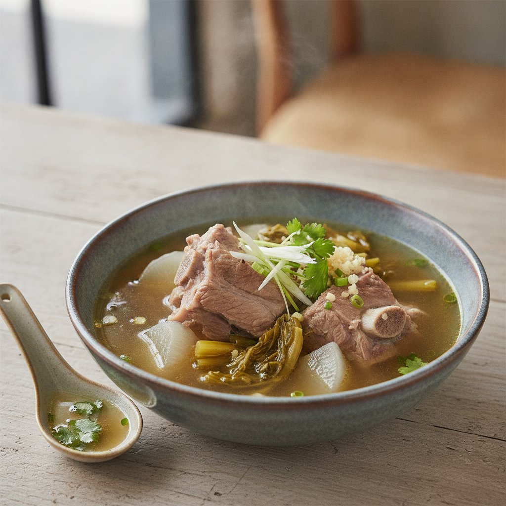 Clear Pork Rib Soup With Pickled Greens