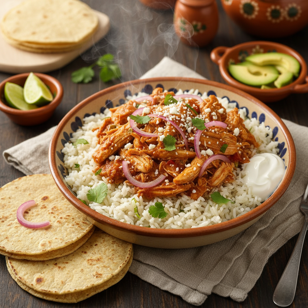 Tinga de Pollo Bowl con Arroz