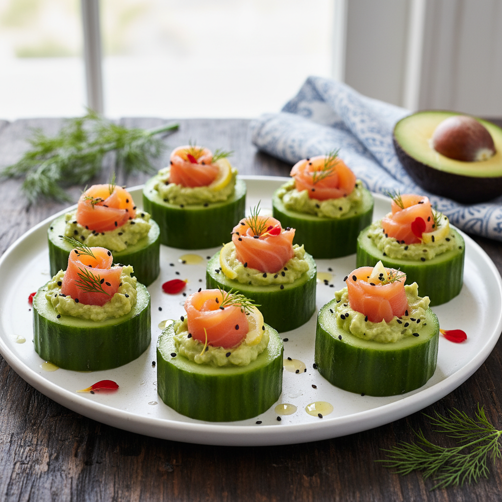 Smoked Salmon Avocado Cucumber Cups