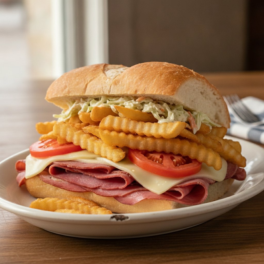 Pittsburgh fries-inside sandwich